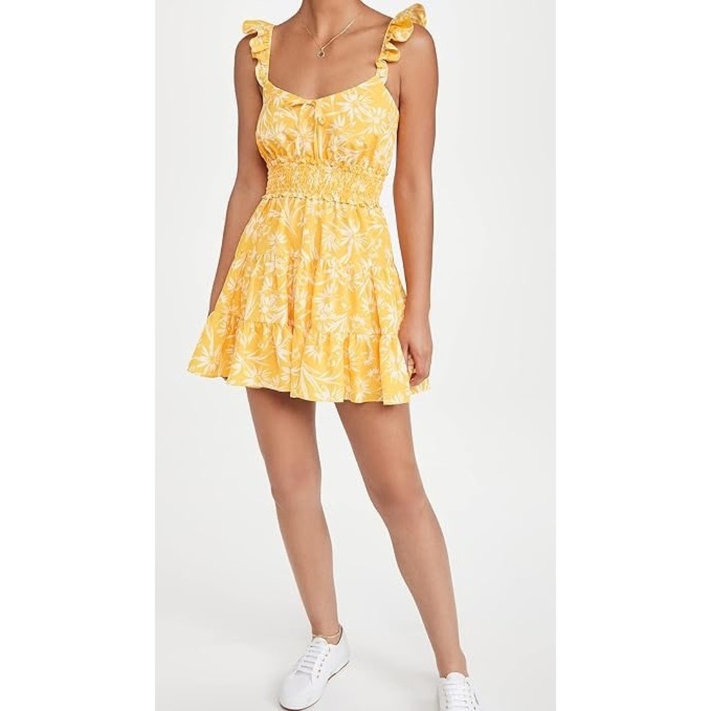 LIKELY Raya Yellow Floral Tiered Mini Dress - Size 6 NWT